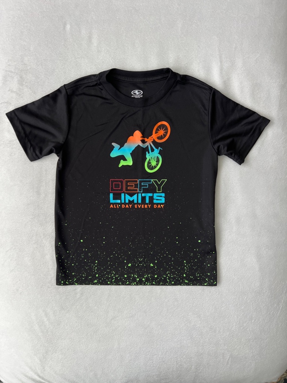 Athletic Works Black Tee with Neon Graphic